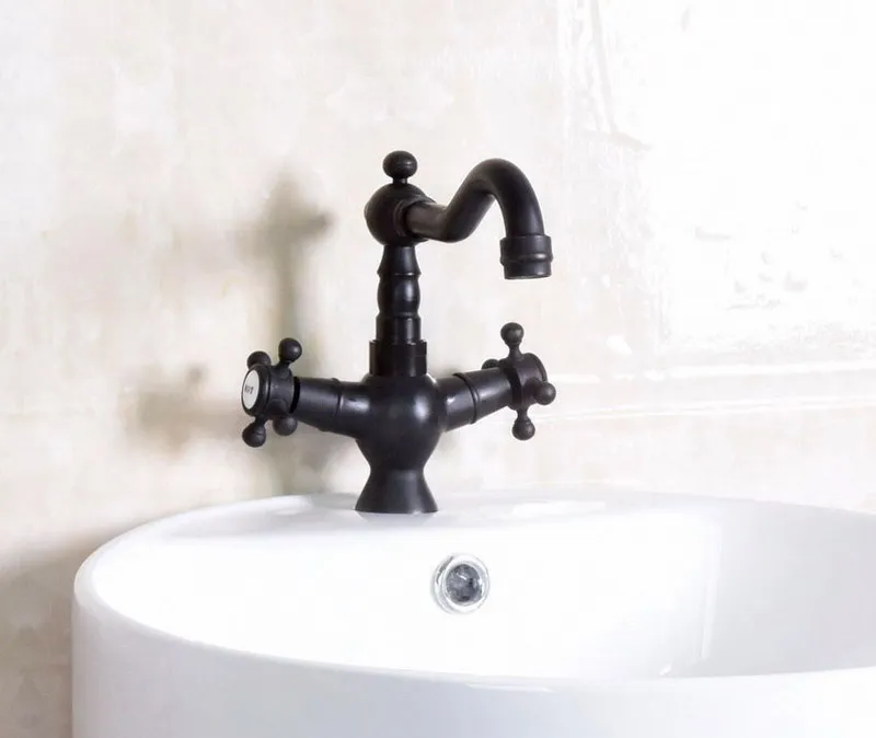 Oil Rubbed Bronze Black Color Swivel Spout Kitchen Bar Sink Bathroom Basin Faucet Hot & Cold Two Handles Mixer Tap anf145