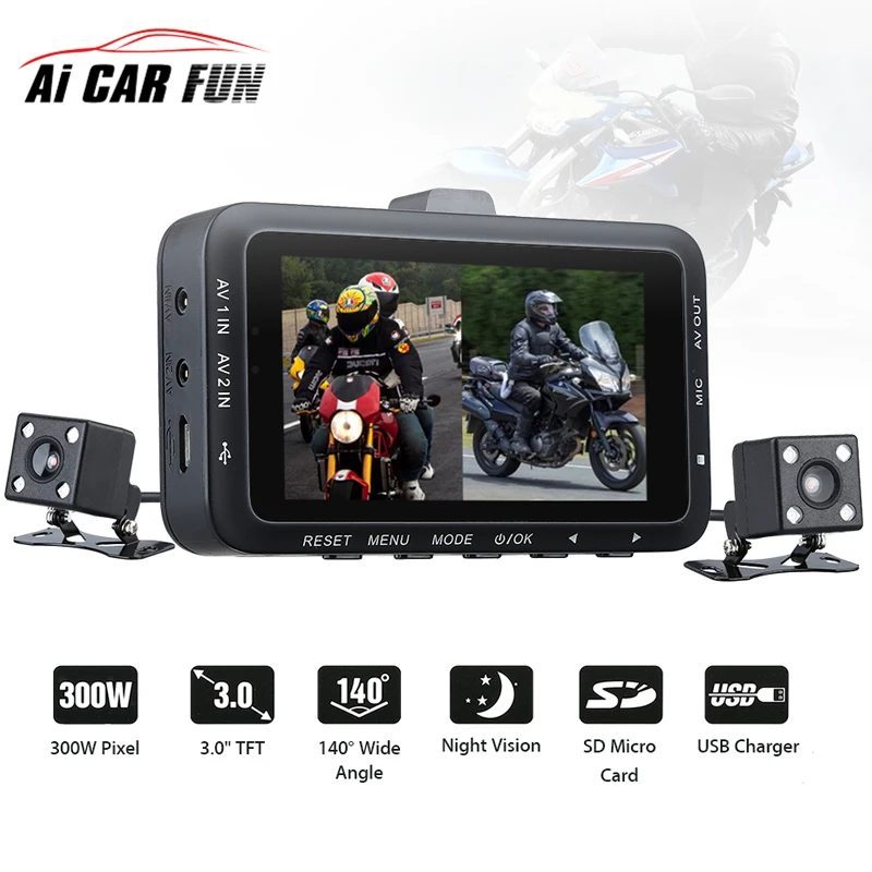 

DV168 Dual Lens Motorcycle Car Mounted Biker Action Video Camera DVR Front Back 3.0" LCD Night Vision 140 Degree Wide Angle