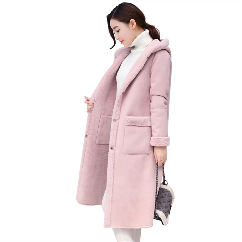 

2018 winter women's long woolen coat new Korean hooded cotton coat jacket winter warm thicke temperament lamb wool coat jacket