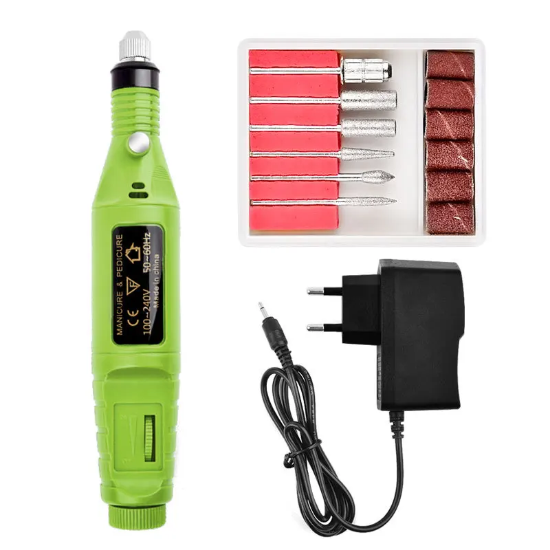 1Set Power Electric Nail Drill Machine Kit Nail Tips Manicure Machine Nail Art Pen Pedicure Nails Art Tools EU/US Plug Dropship - Цвет: Green  EU  PLUG