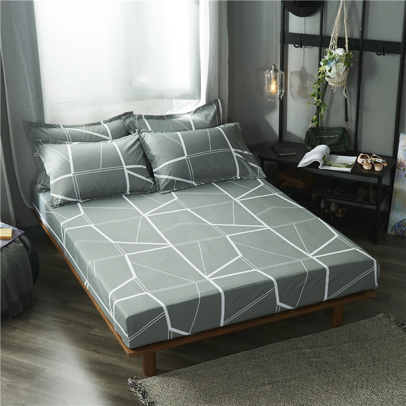 

2019 New Product 1pcs 100%Polyester Printed Solid Fitted Sheet Mattress Cover Four Corners With Elastic Band Bed Sheet