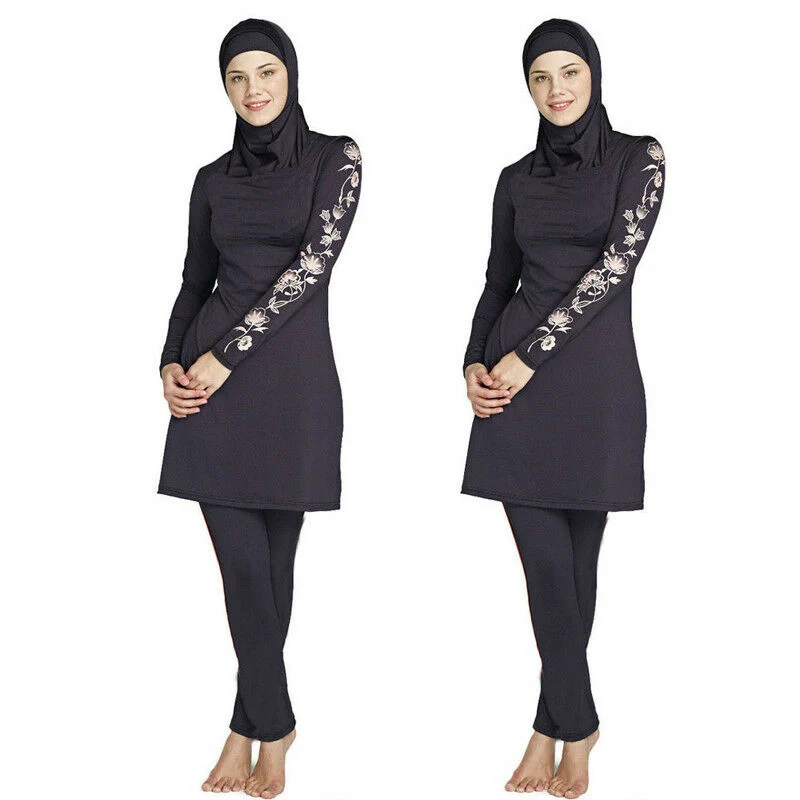 Скромная Bearwear Burkini ванный комплект купальники мусульманский полный Чехол исламские костюмы с длинным рукавом Одежда для плавания 3 шт. Буркини - Цвет: Black