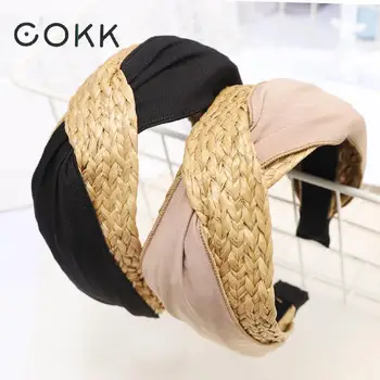

COKK 2020 Summer Straw Weaving Knot Hairband Cross Handmade Hairbands Women Hair Accessories Fashion Bohemian Headband Simple