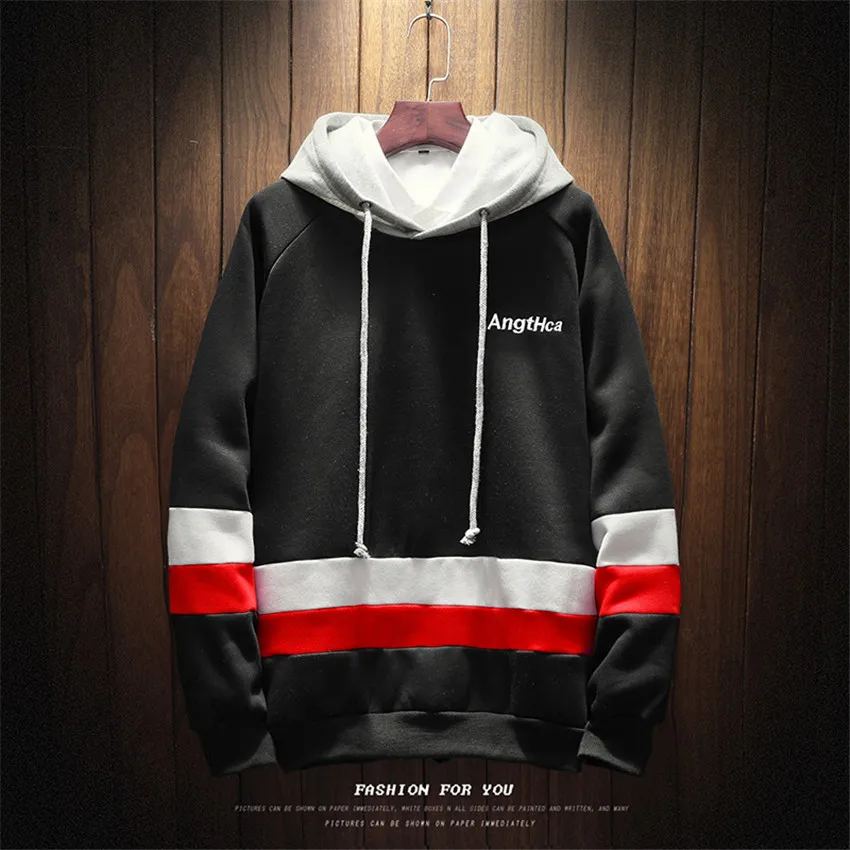 

Men's New Casual Solid Color Stitching Large Size Mens Hoodies Fashion Brand Business Casual Cotton Long Sleeve Men Hoodie