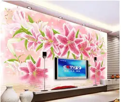 3d фото обои на заказ 3d настенные фрески обои Лилия отражение ТВ установка обои гостиная обои украшения дома