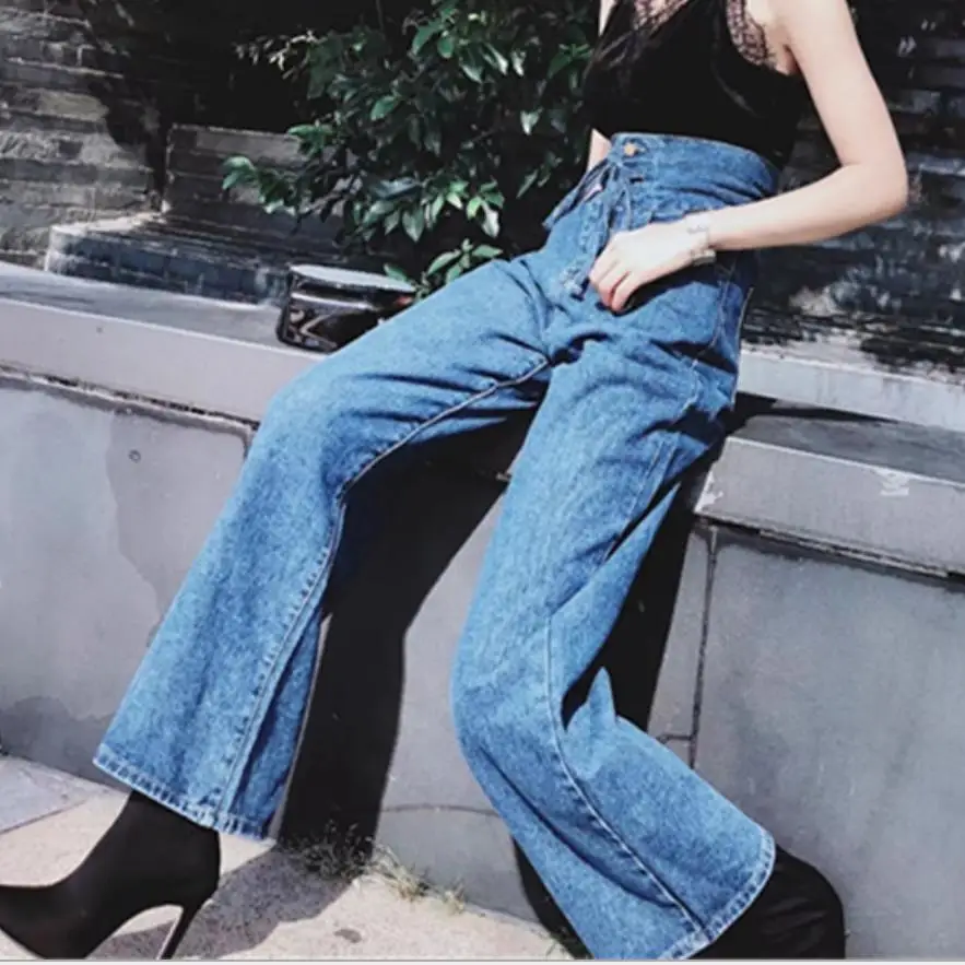 

2019 Autumn winter new fashion women high waist sashes wide-leg pants loose jeans