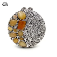 XIYUAN/Брендовые женские роскошные клатчи на день, кошельки, кошельки, красный драгоценный камень, жесткий бисерный засов, вечерняя сумочка, Серебряное платье с бриллиантами, клатч, сумки