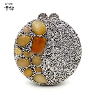 

XIYUAN BRAND women luxury Day Clutches Purses wallets red gemstone Hard beaded Hasp evening bag silver diamond dress Clutch bags