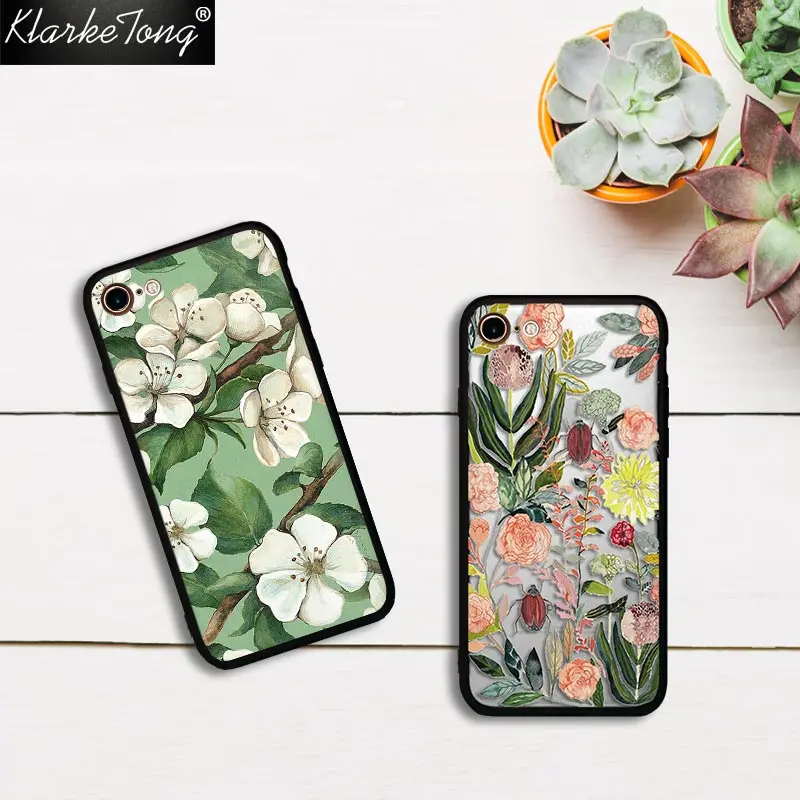 

KlarkeTong Colorful Floral Dried Flower Phone Case For iPhone 7 8 6 6s Plus 5s SE X Hybrid Silicone Matte Hard PC Cover