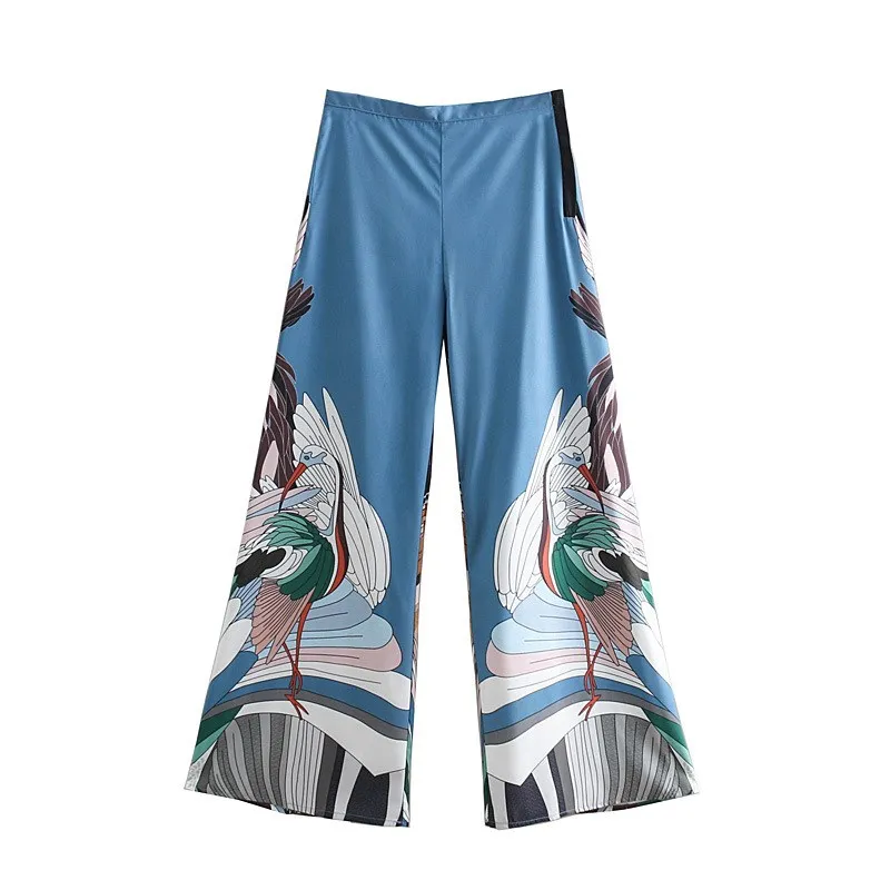 

Summer Women Wide Leg Pants Print Vintage Retro Pants Japan Style Loose High Waist Street Trousers Palazzo Clothing