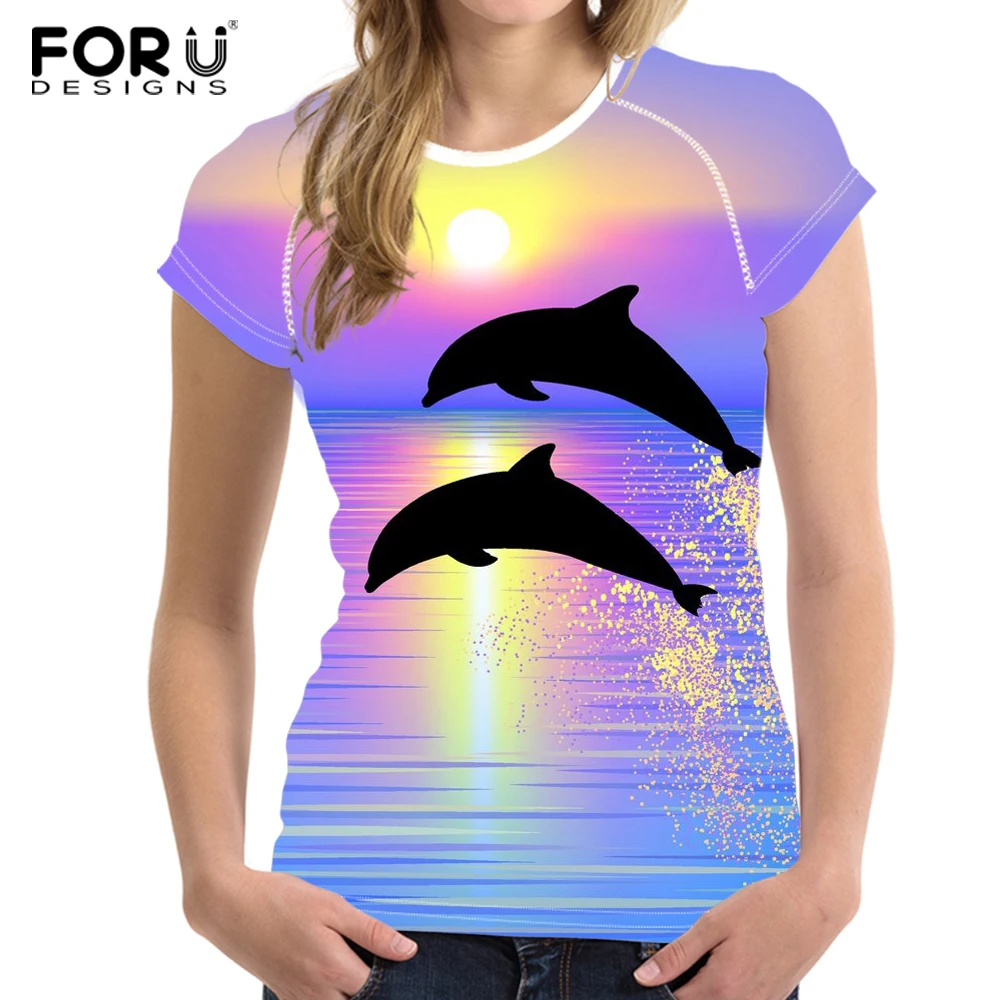 FORUDESIGNS/3D Дельфин печатных женская футболка модная одежда Бодибилдинг футболки