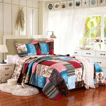 

Vintage Shabby Patchwork Paisley Bedspread Bed Covers Quilt Set 3PCS 100% Cotton Bed spread Pillow shams Summer Quilt