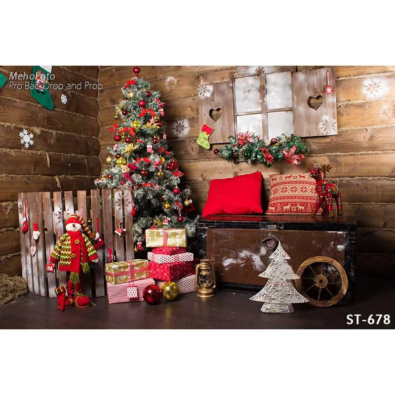 

Christmas Background Vinyl Photography Backdrops Computer Printed Christmas tree and Gift box for Photo Studio ST-678