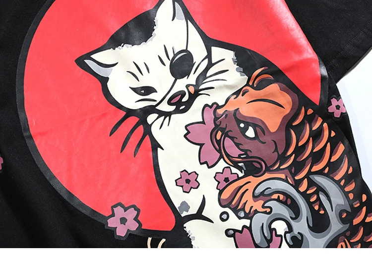 Футболка мужская хип-хоп японская укийо E Cat Футболка Харадзюку уличная футболка повседневные летние топы с коротким рукавом Футболка в японском стиле