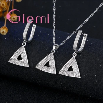 

Luxury Triangle Jewelry Sets Micro Inlay Full Rhinestone Shiny Women Anniversary Fine Necklace Earrings Set Hot Sale