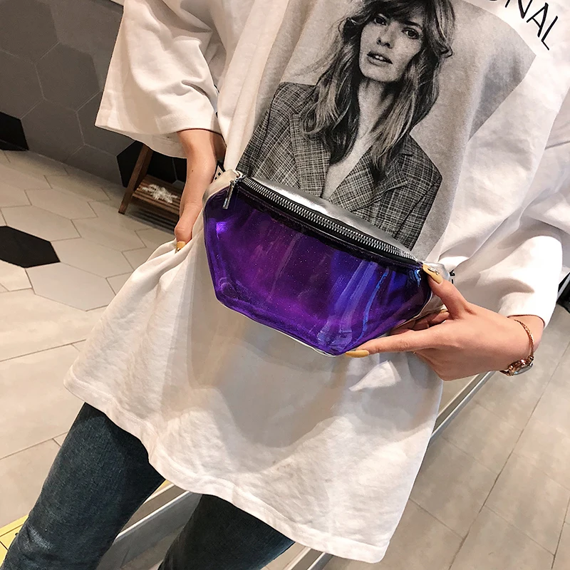

Fashion Summer Hot Sell Chain Purple Black Clear Fanny Packs Female Small Chest Belt Bag Transparent Waist Bag For Women 568