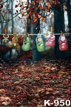 

5ft * 7ft Backgrounds Vinyl Backdrops Autumn Forest Leaves Fall Baby Shoes Hanging Photo Printing Background Cloth Fabric Fond