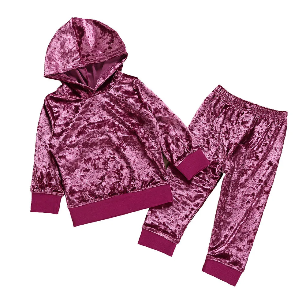 

Children Sets Clothes Autumn And Winter Soft Warm Children's Long Sleeve Solid Color Corduroy Hoodie Sweater Top + Pants Set