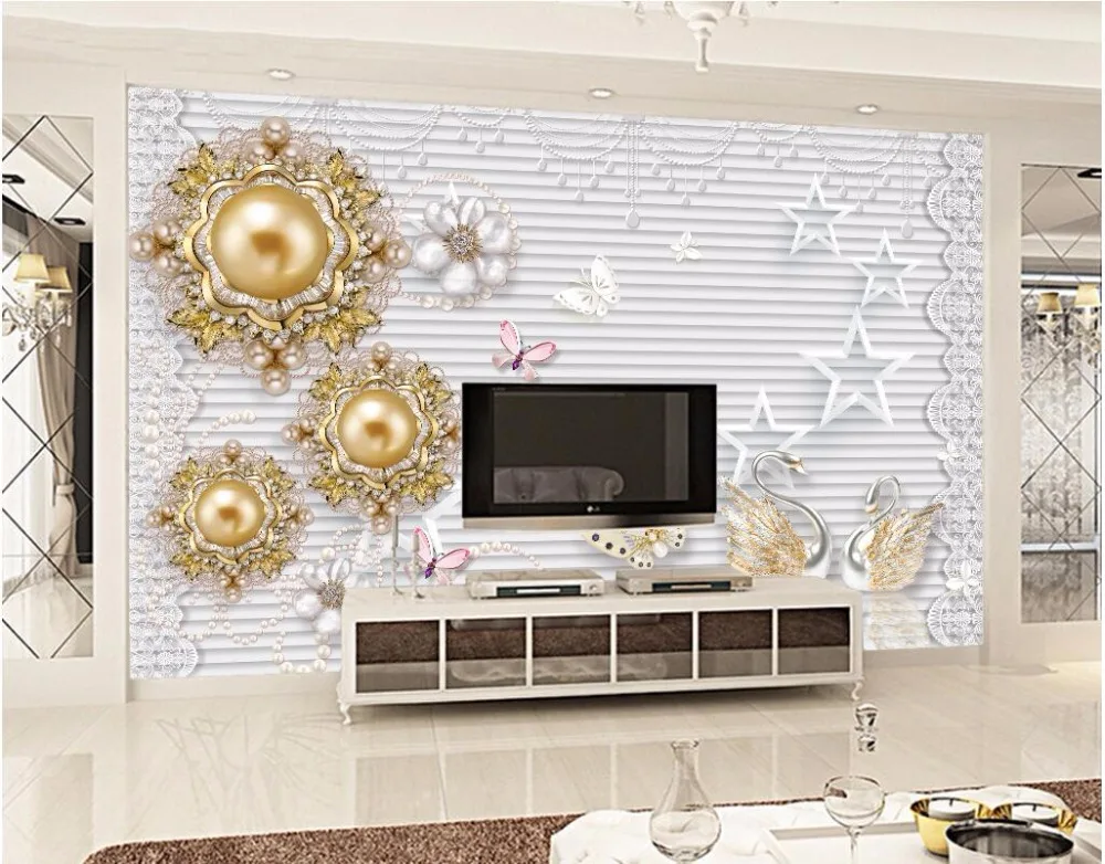 Papel de parede personalizado 3d mural jóias em relevo simples moda novo estilo chinês tulipa fundo ouro rendas jóias flor murais 19
