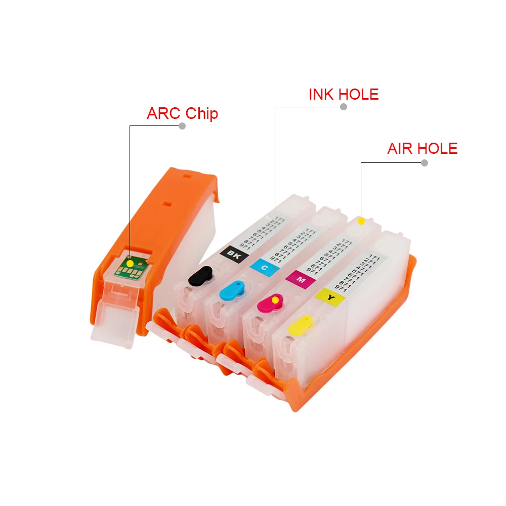 Jetvinner PGI-770 CLI-771 770 771 5-color Refillable Ink Cartridge for Canon PIXMA MG6870, MG5770 Printers  With Auto Reset Chip canon ink cartridges