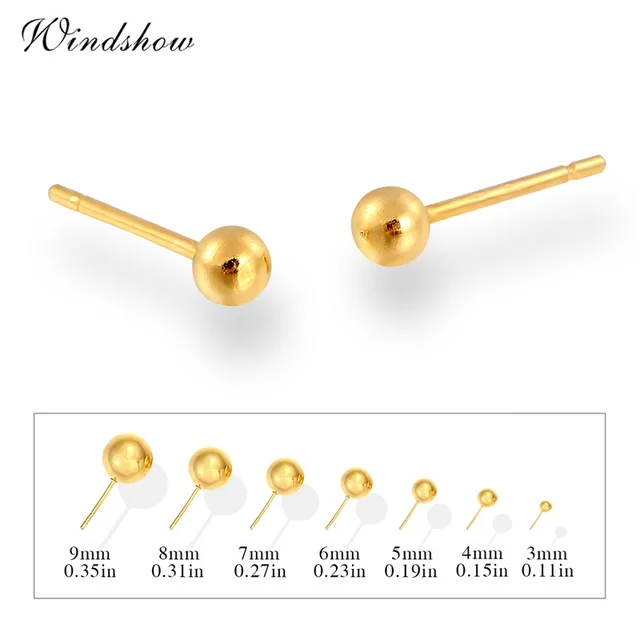 7 Size Yellow Gold Color Piercing Slim Small Round Ball Stud 7 Size Yellow Gold Color Piercing Slim Small Round Ball Stud Earrings For Women Men Children