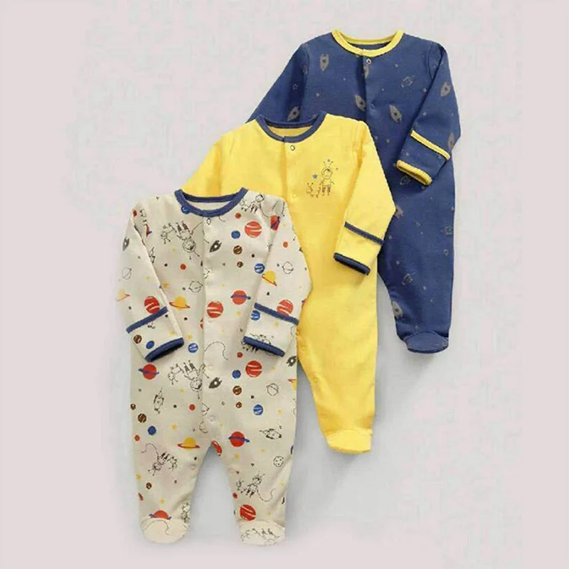 

Baby Spring and Autumn Planets Cotton Long Sleeve Baby One Piece Swimsuit 3 Piece Set 50cm(Beige & Yellow & Blue)