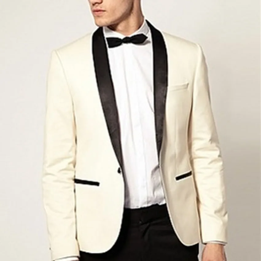 Custom Made to Measure Ivory Tuxedo Jacket Black Lapel ,Tailored Ivory