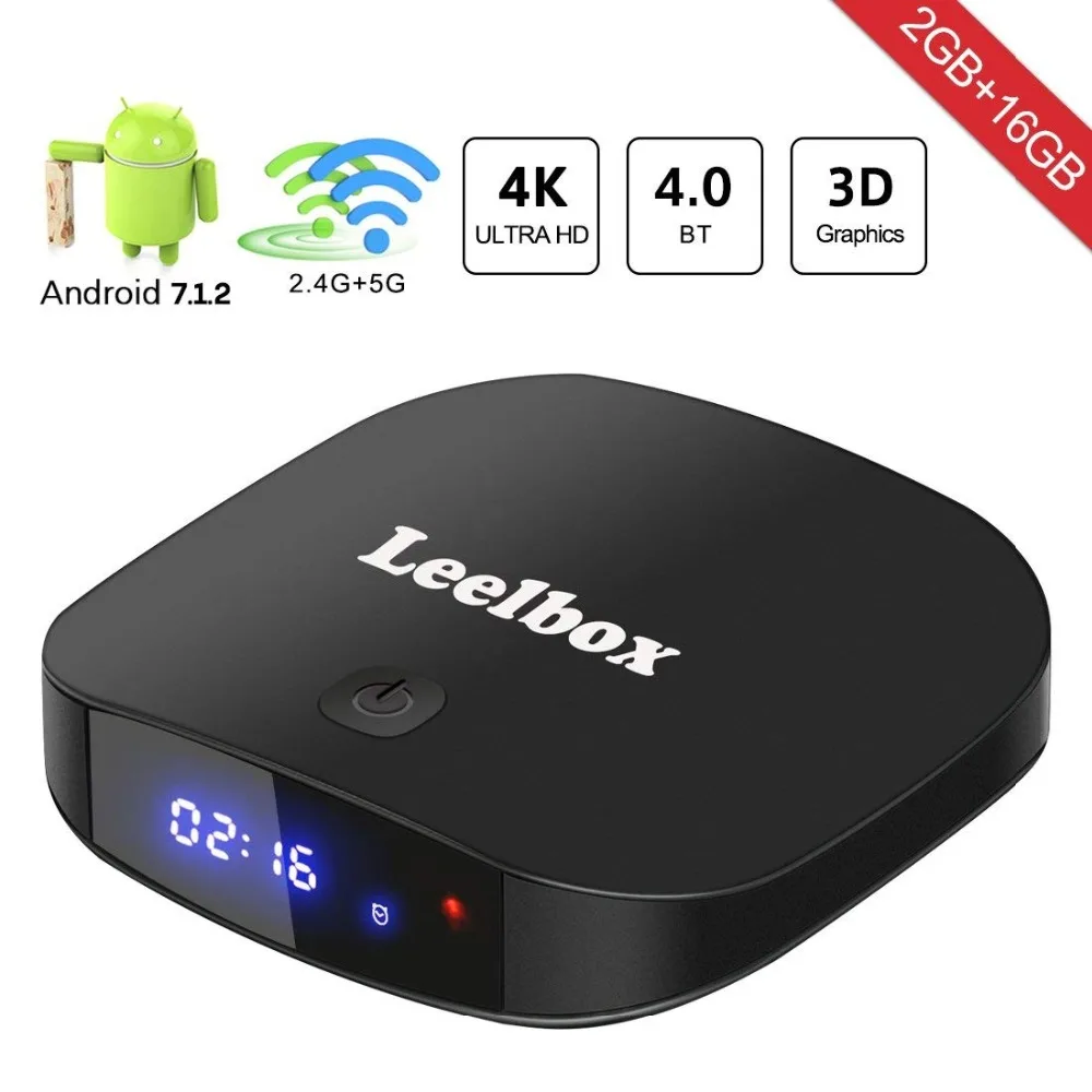 

[2018 Edition] Leelbox Q2 pro Android 7.1 TV Box 2GB+16GB Dual-WIFI 2.4GHz/5GHz with BT 4.0 Supporting 4K (60Hz) Full HD