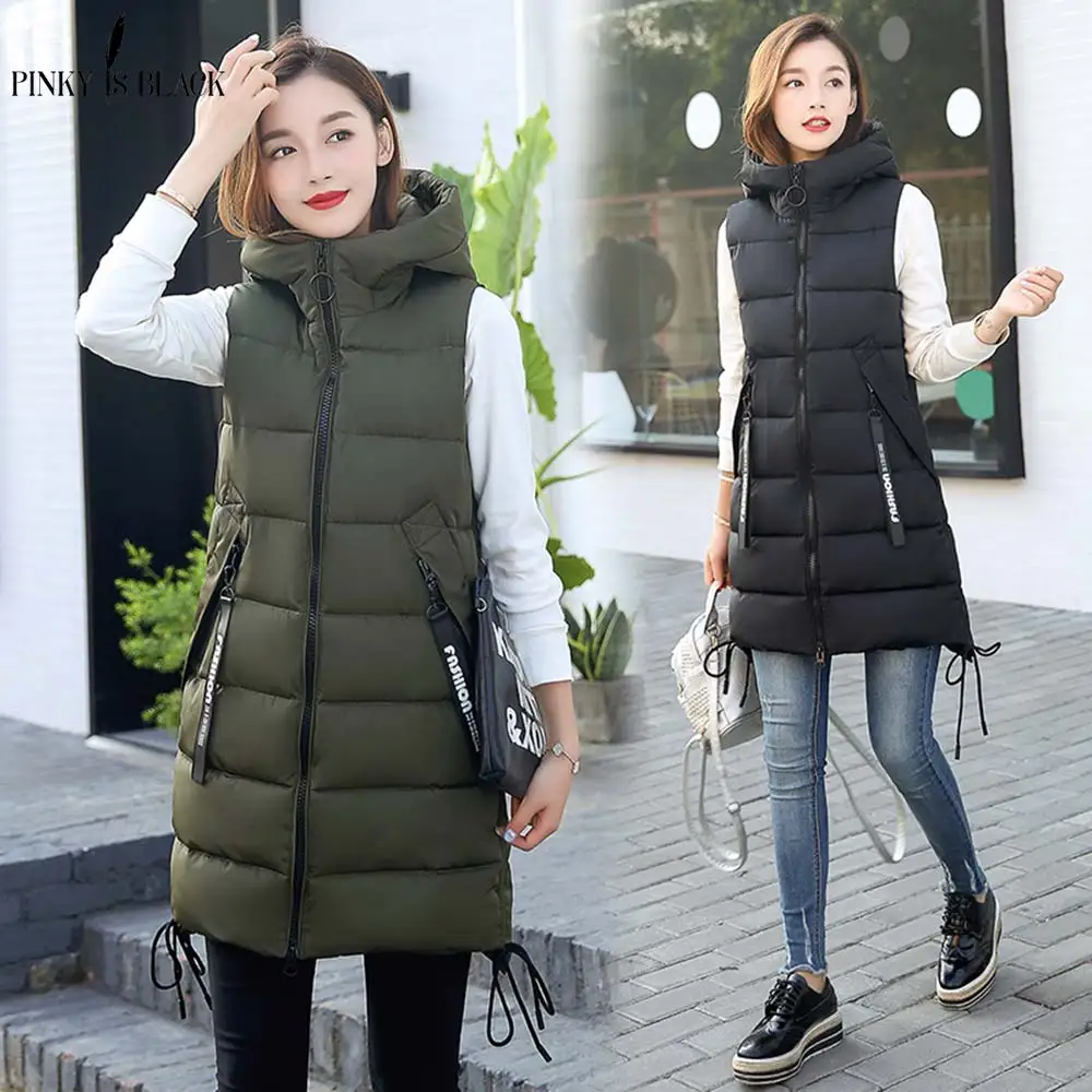 Koop PinkyIsblack Herfst Winter Vest Vrouwen Vest 2019 Vrouwelijke Mouwloos Vest Jacket Hooded Warm Lange Vest Jas Colete Feminino