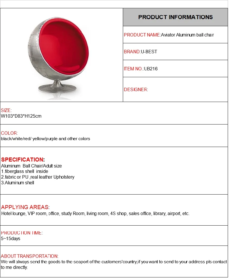 U-BEST The aluminum Ball Chair by Eero Aarnio was designed in 1963