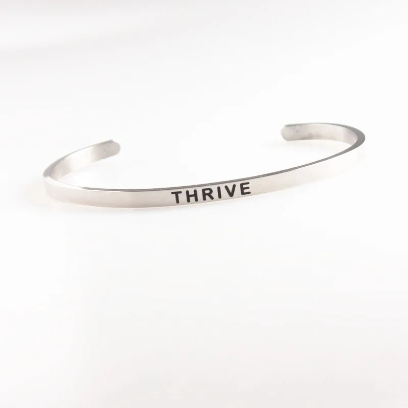 

Custom Stainless Steel Positive Inspriation Bangles 4mm Buddhism Quotes Sign Cuff Mantra Bracelets Men Women Best Gift