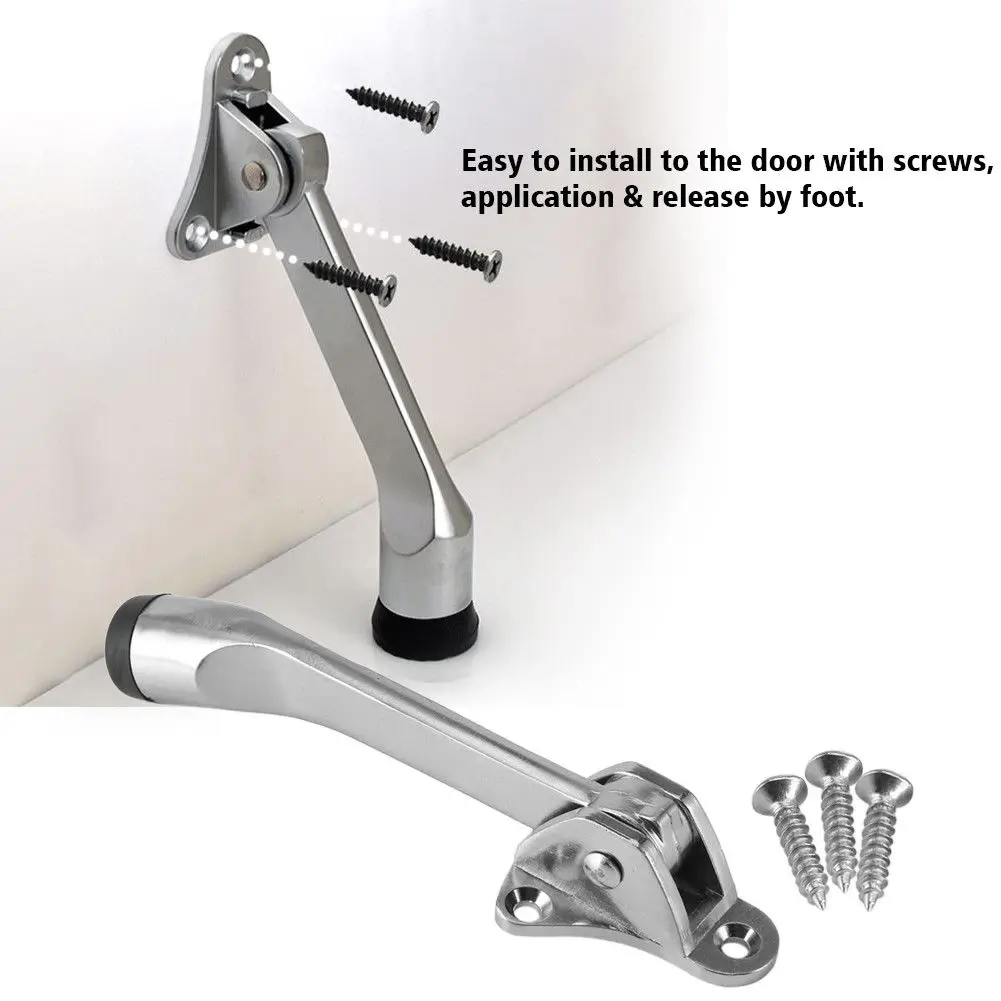 Us 3 15 21 Off Kickdown Door Stop Kick Down Lever Home Door Holder Satin Chrome Office Rubber Buffer Door Mounted Stopper In Home Office Storage