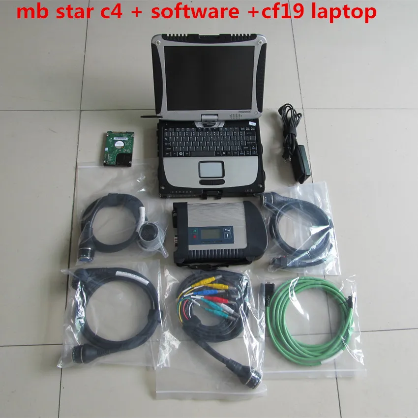  Multiplexor mb star c4 y cables con software 201912 más nuevo hdd con pantalla táctil cf19 ordenado