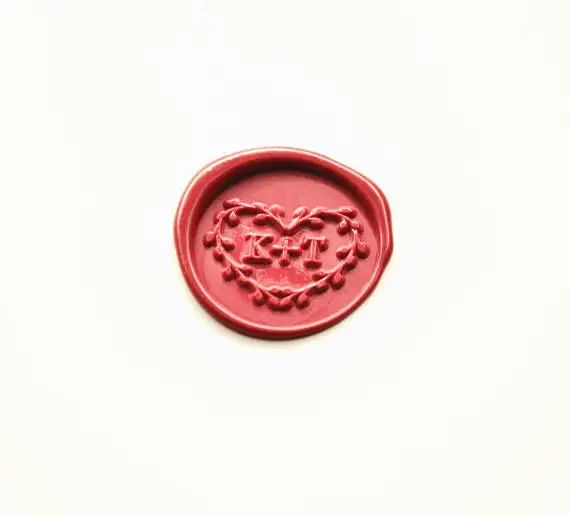 Custom 2 initials monogram wax seals heart olive brancn wax seal stamp