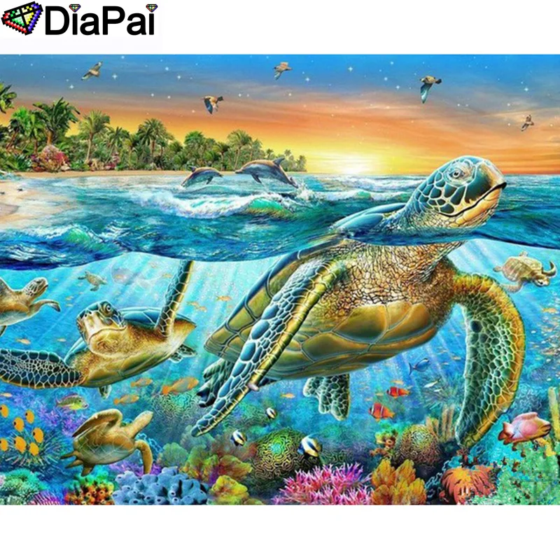 DIAPAI 100% квадратная/круглая дрель 5D DIY Алмазная картина &quotЖивотные морская