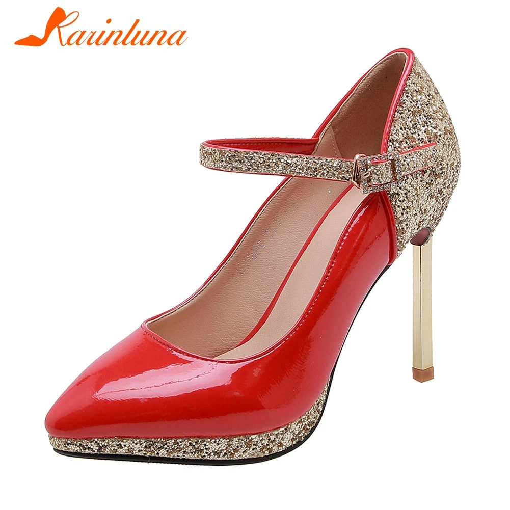 

KARINLUNA Brand New Big Size 32-43 Patent Pu Ladies High Heels Buckle Platform Shoes Woman Casual Party Ol Sexy Autumn Pumps