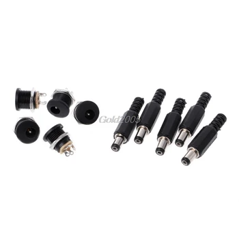 

5 Pcs 5.5mm x 2.1mm Male DC Power Plug Connector+5 Pcs Screw Lock Female Panel Socket Mount Adapter G07 Whosale&DropShip