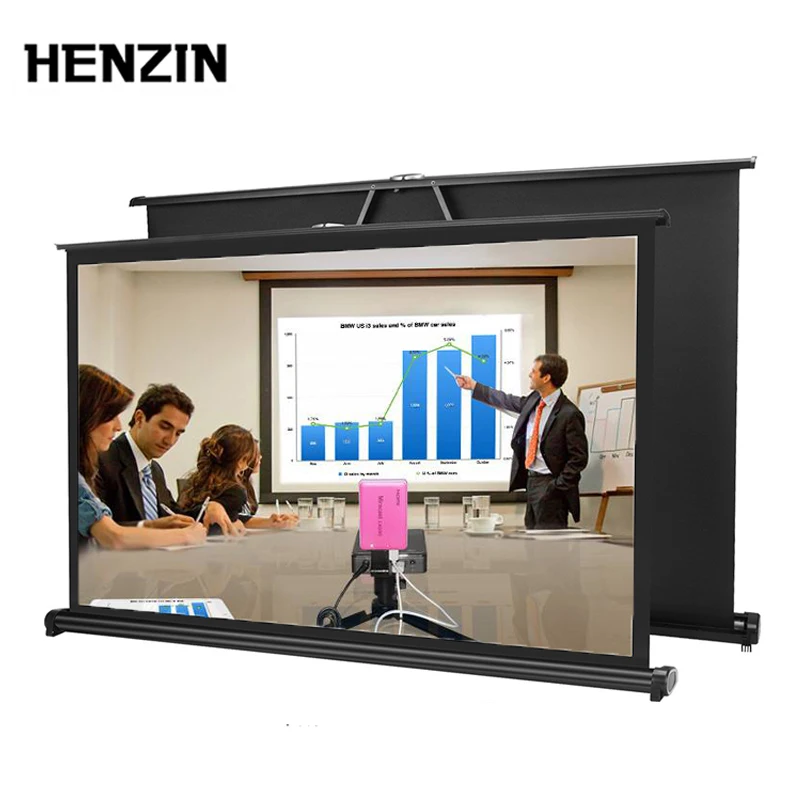  HENZIN 50 inch 16:9 Portable Tabletop Projection Screen Matte White Foldable Table Projector Screen