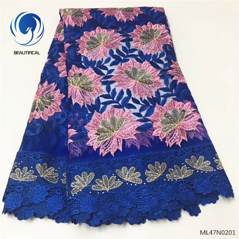

BEAUTIFICAL embroidery lace fabrics lace fabric blue wedding lace fabric with guipure laces 5yards/lot for lady ML47N02