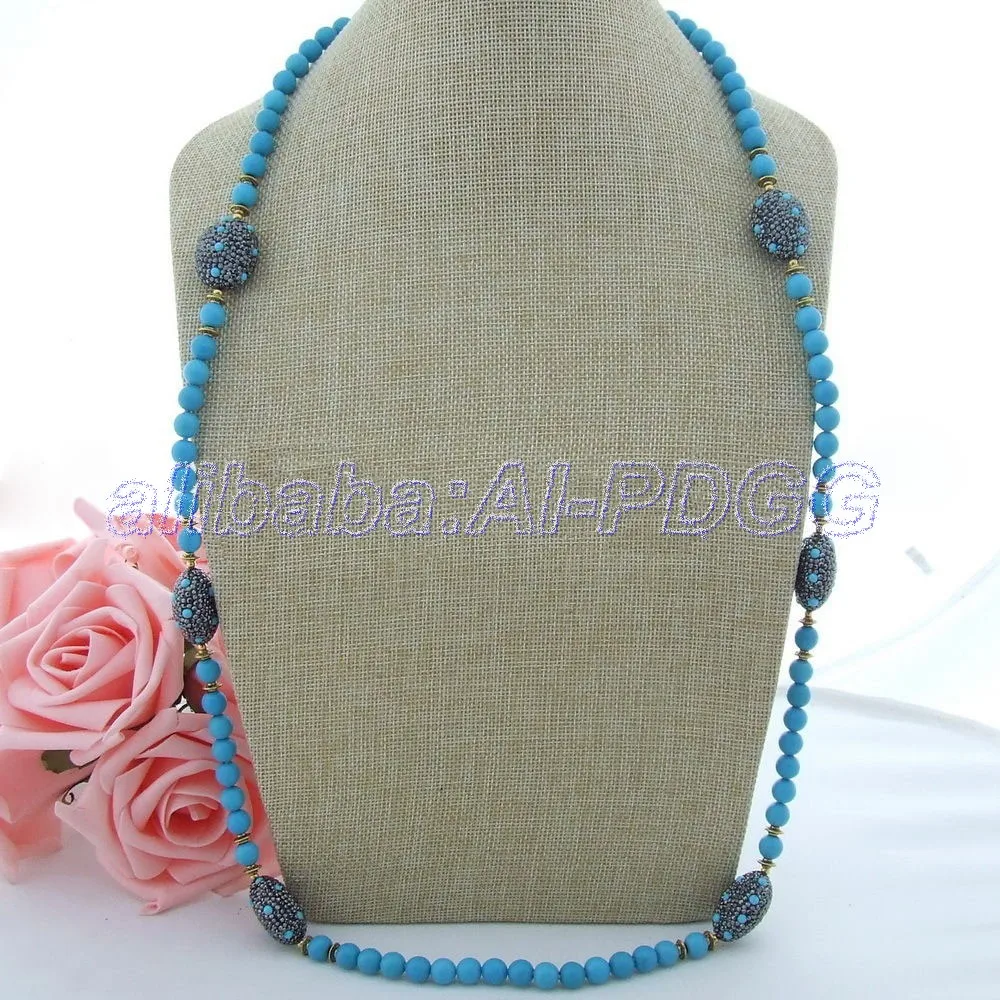 

Women's 37" 8mm Blue Semi-precious Stone Necklace