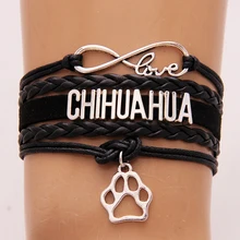 10 шт./лот) Бесконечная любовь браслет с чихуахуа и браслеты подвеска собачья лапа Кожаные плетеные браслеты для женщин мужчин Рождественский подарок