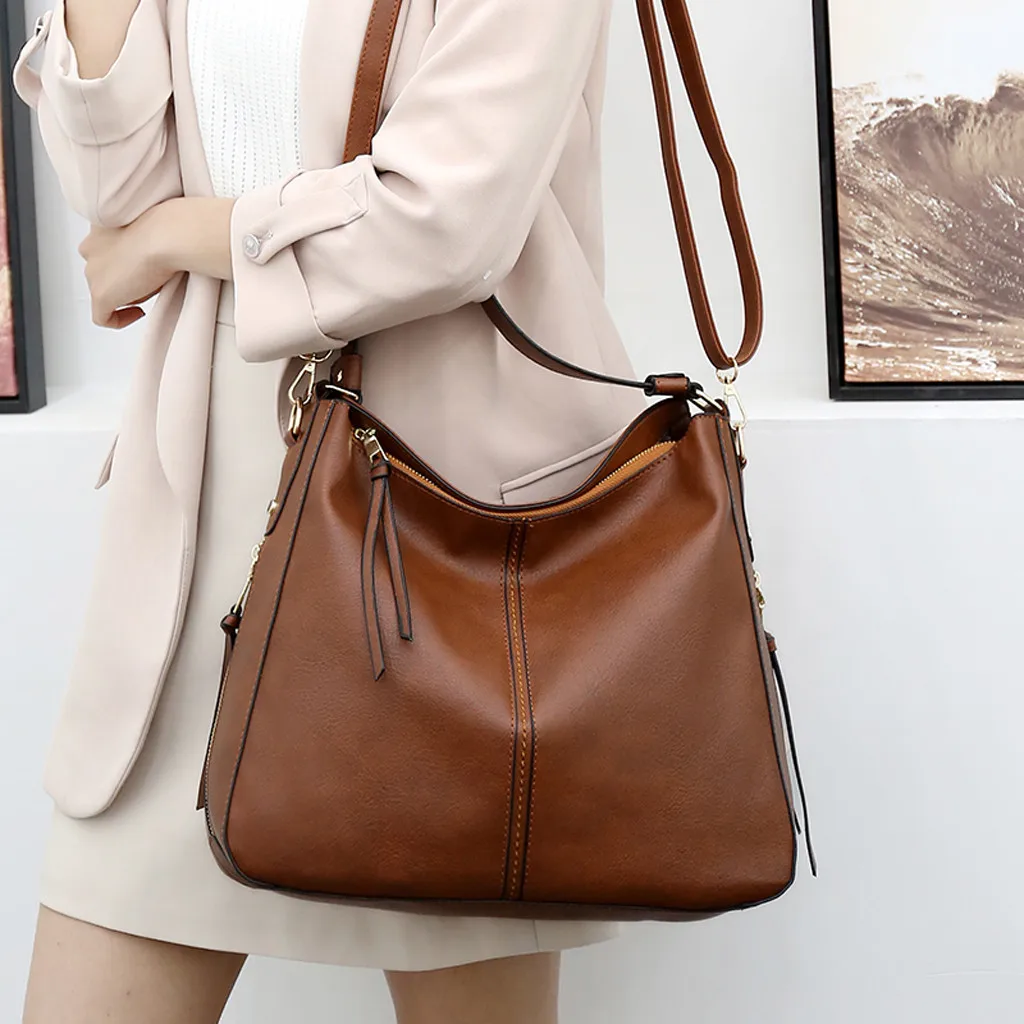 

2019 brand high quality soft leather large pocket casual handbag women's handbag shoulder bag large capacity handbag
