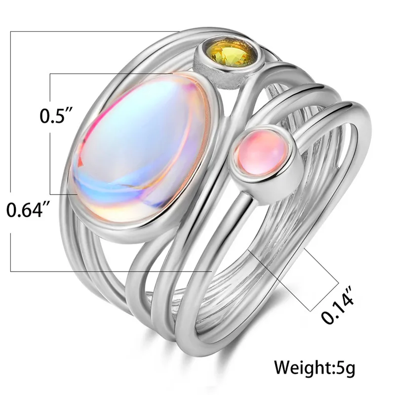 Кристальное женское кольцо с большим лунным камнем, модное 925 пробы Серебряное розовое золото, свадебные ювелирные изделия, обручальные кольца для женщин