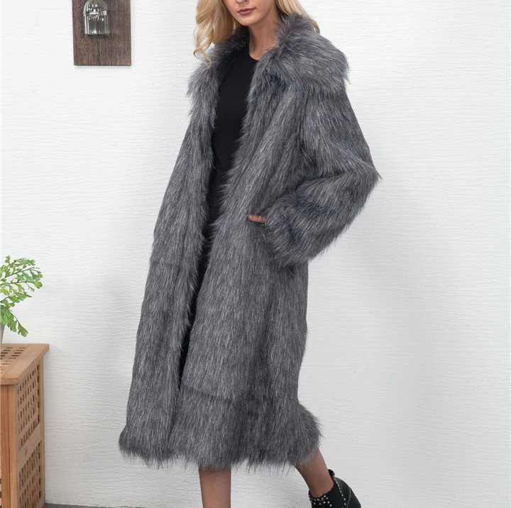Fashion side collar long imitation fur fur jacket female autumn and winter new 2017 long coat coat female (11)