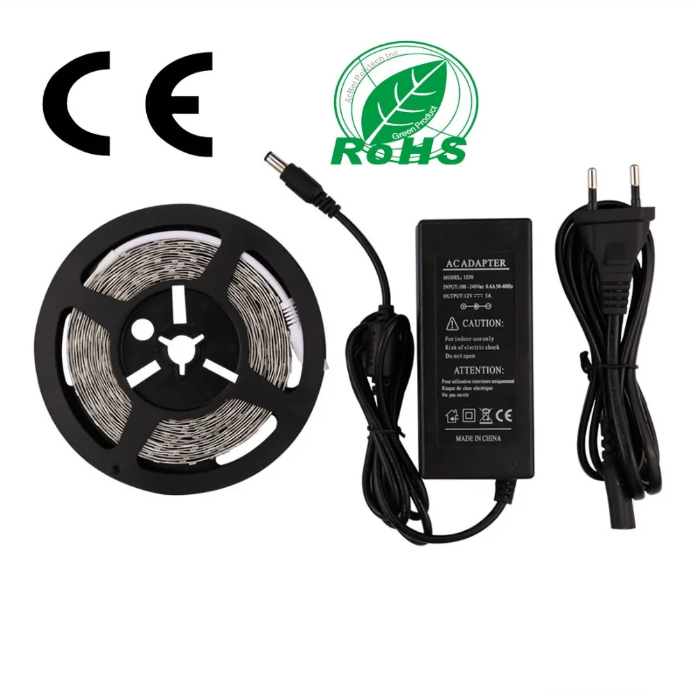 

LEDMO 5M LED Strip Light SMD 2835 DC12V 300 LED Flexible Led Strip Lamp No-Waterproof IP20 White +5A Power Adapter Kit For home