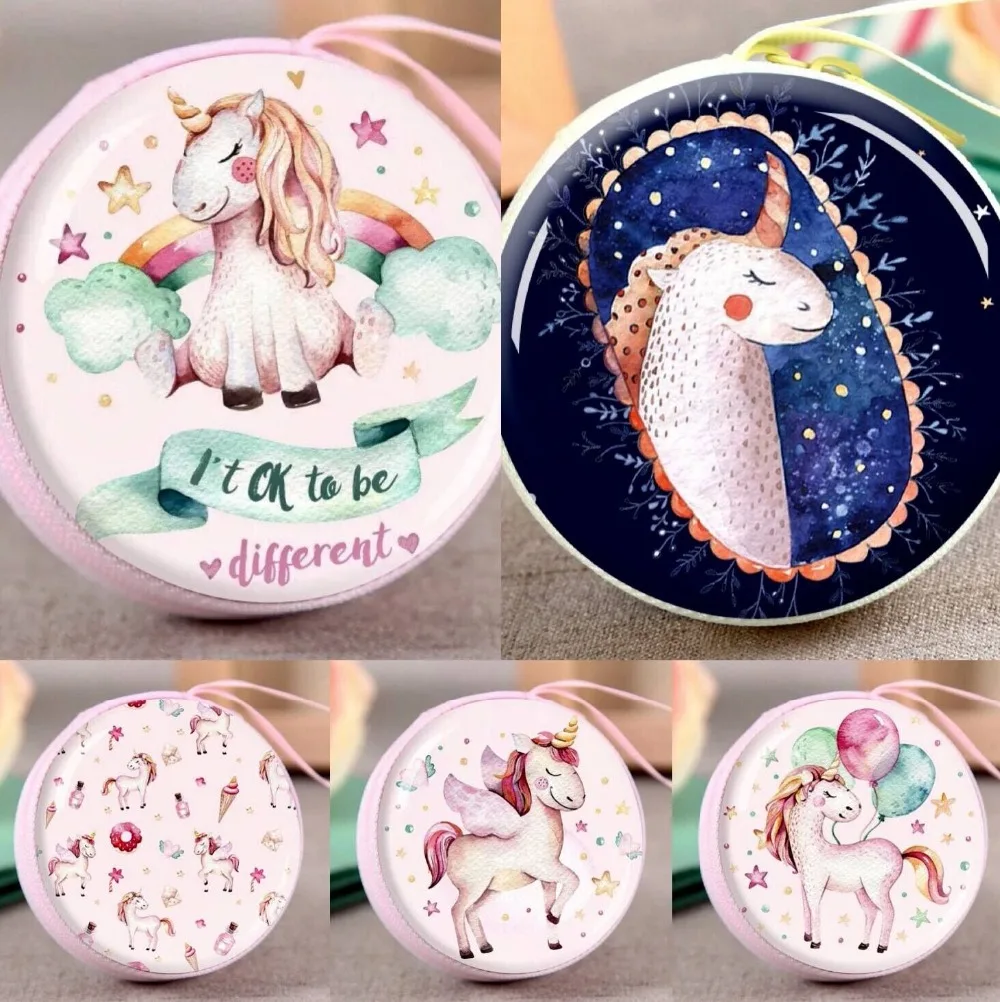 

Fashion Circular Unicorn Mini Zipper Wallets Small Money Purses