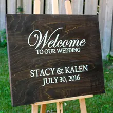 Добро пожаловать на нашу свадьбу, пользовательские деревянные приветственные Свадебные вывески, персонализированные деревенские имя и Дата приветственные Свадебные вывески, свадебные украшения