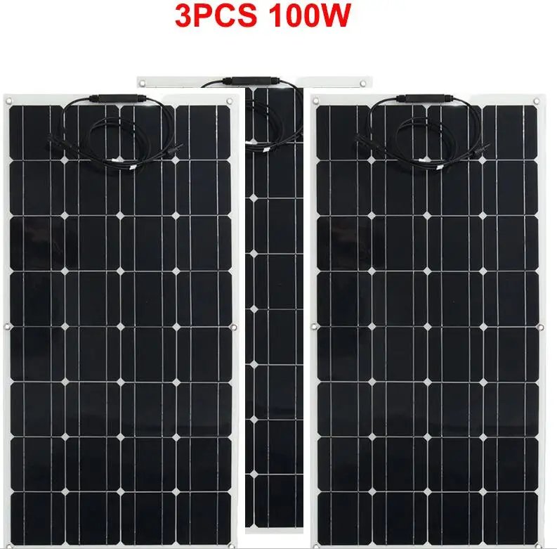 Панели солнечные 200w 12V 24 V, и он имеет высокую эффективность гибкий Панели Солнечные 100 Вт домашние комплекты ночного белья из 2 предметов крепления Системы комплект PV Панель s зарядное устройство - Цвет: 3pcs