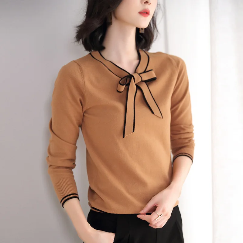 Women Long Sleeve Sweater for Spring Autumn Casual Knnitted pullovers Solid color Butterfuly Collar Women Long Sleeve Sweater for Spring Autumn Casual Knnitted pullovers Solid color Butterfuly Collar