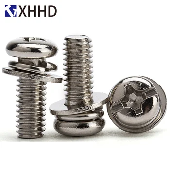 

M6 M8 Phillips Round Head Three Combination Screw Metric Thread Cross Recessed Sem Bolt With Washer 304 Stainless Steel